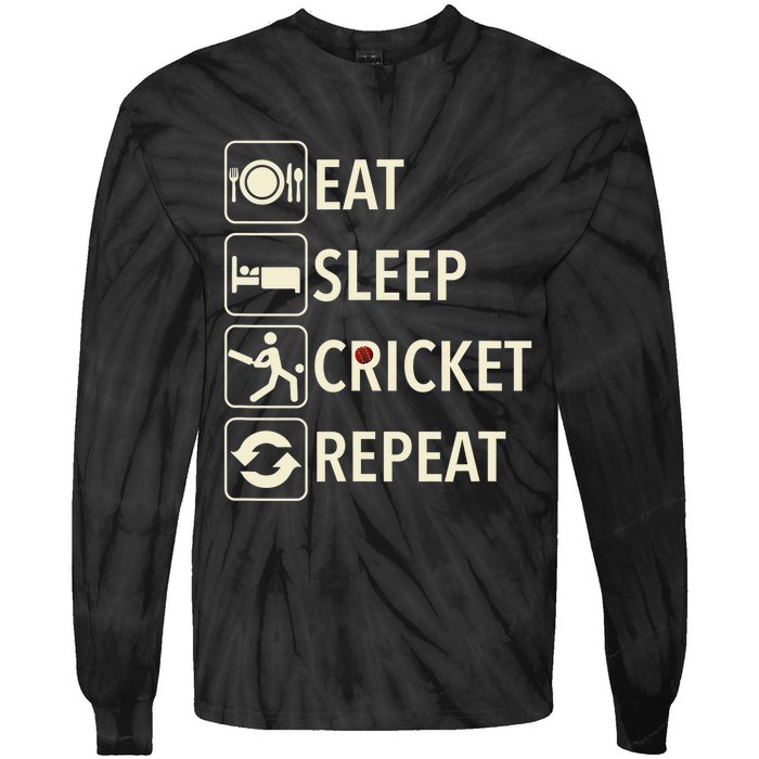 Vintage Eat Sleep Cricket Repeat Cricket Player Tie-Dye Long Sleeve Shirt