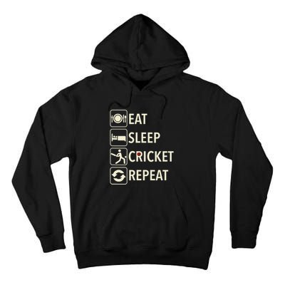 Vintage Eat Sleep Cricket Repeat Cricket Player Tall Hoodie