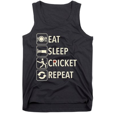 Vintage Eat Sleep Cricket Repeat Cricket Player Tank Top