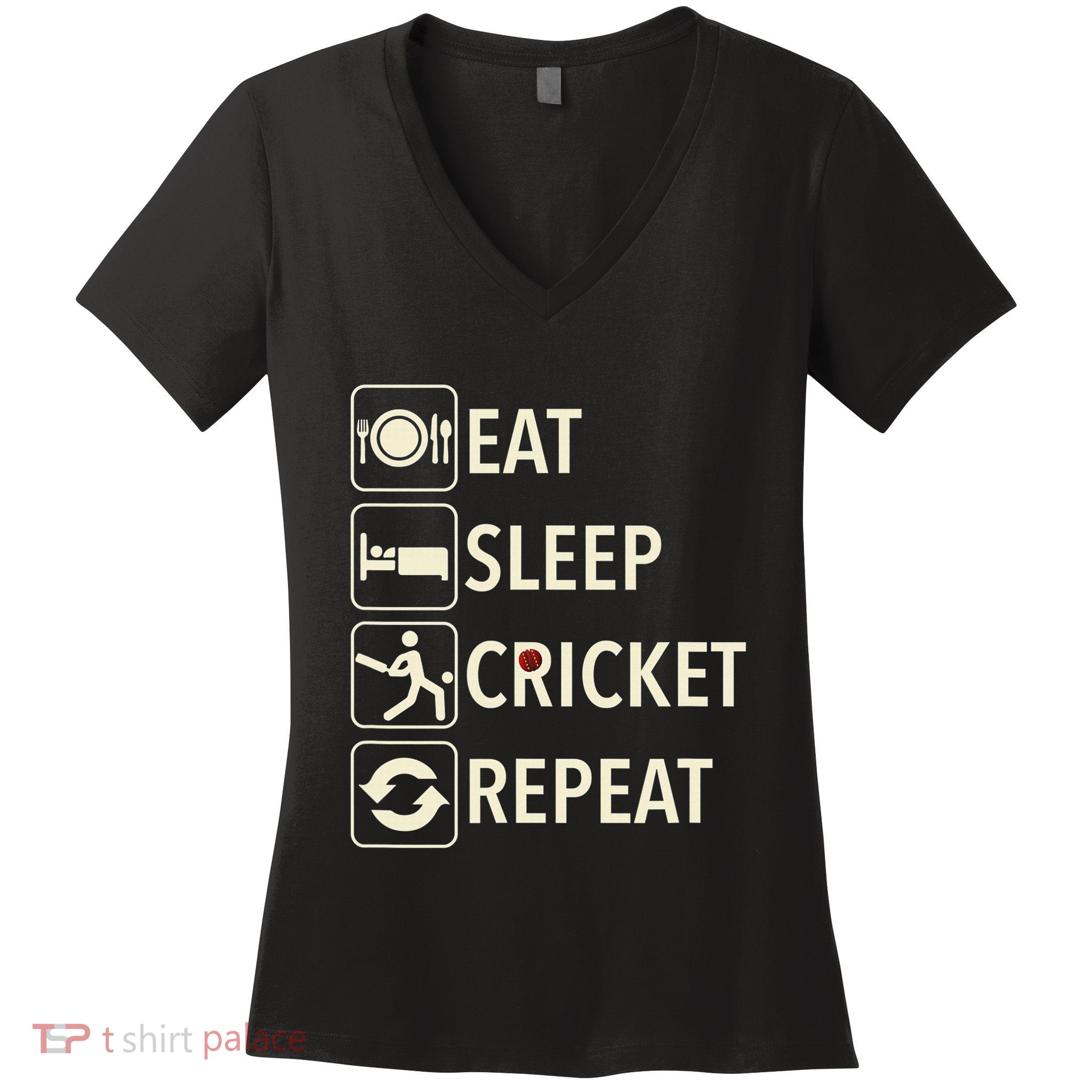 Vintage Eat Sleep Cricket Repeat Cricket Player Women's V-Neck T-Shirt