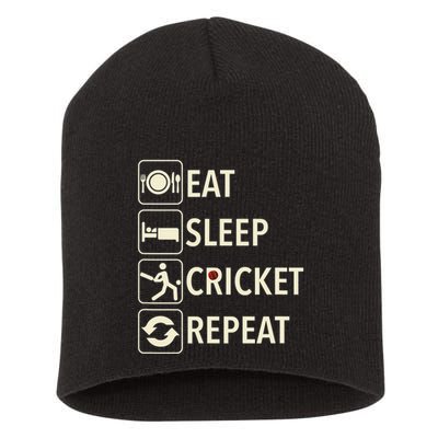 Vintage Eat Sleep Cricket Repeat Cricket Player Short Acrylic Beanie