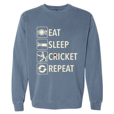 Vintage Eat Sleep Cricket Repeat Cricket Player Garment-Dyed Sweatshirt