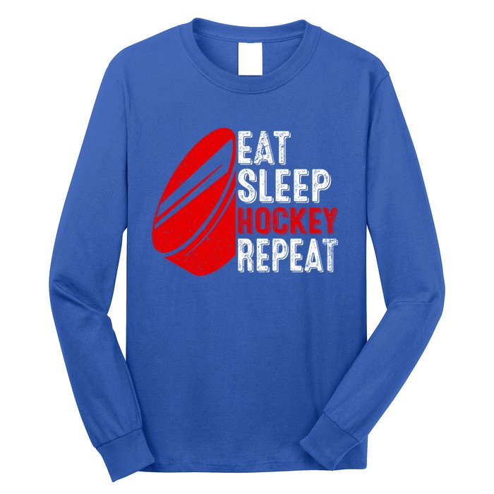 Vintage Eat Sleep Hockey Repeat Retro Hockey Players Gift Long Sleeve Shirt