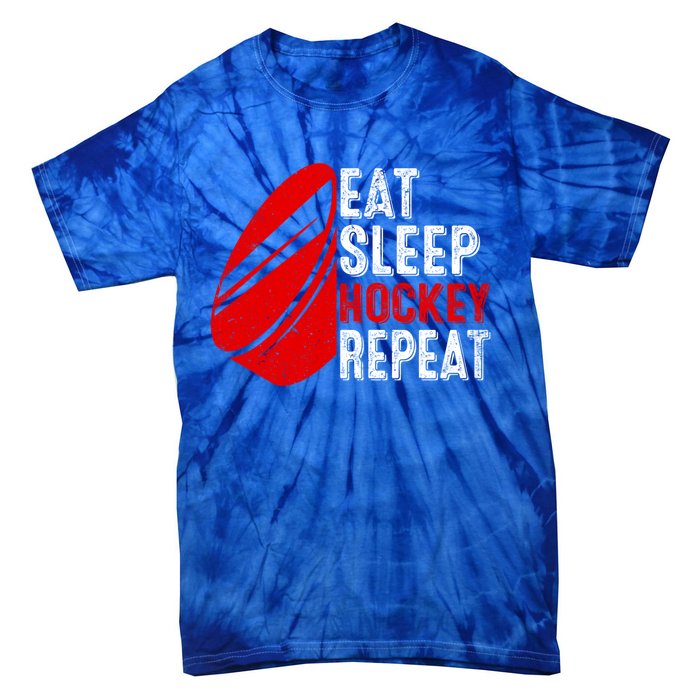 Vintage Eat Sleep Hockey Repeat Retro Hockey Players Gift Tie-Dye T-Shirt