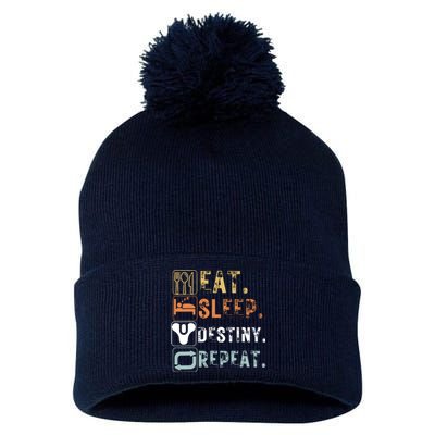 Vintage Eat Sleep Destiny Repeat Funny Eat Sleep Destiny Pom Pom 12in Knit Beanie