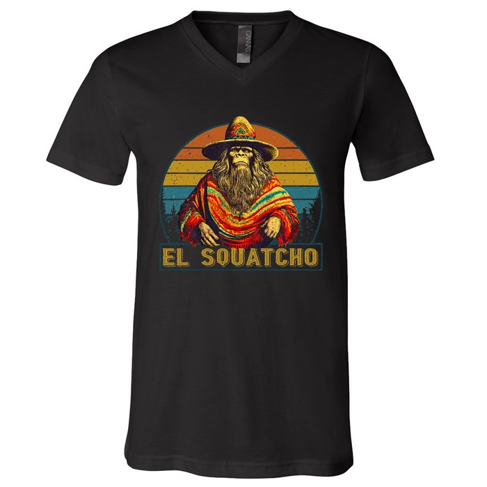 Vintage El Squatcho Bigfoot Retro Saquatch V-Neck T-Shirt