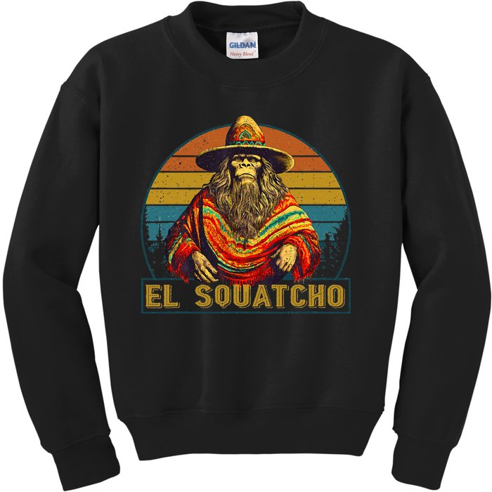 Vintage El Squatcho Bigfoot Retro Saquatch Kids Sweatshirt