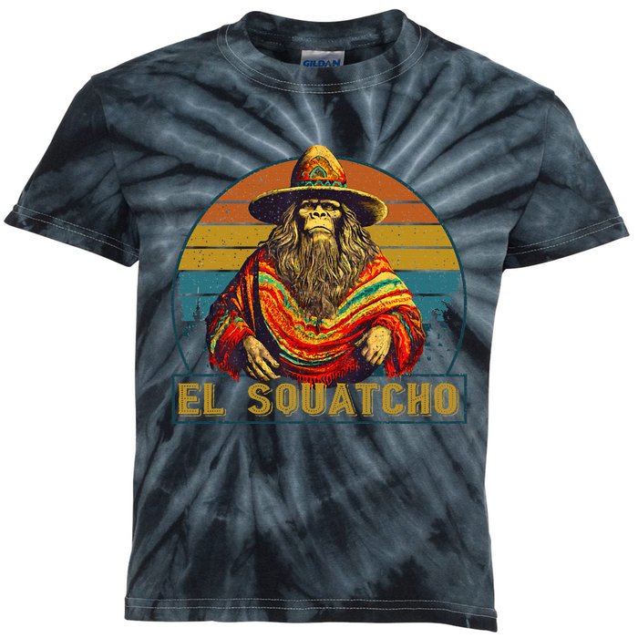 Vintage El Squatcho Bigfoot Retro Saquatch Kids Tie-Dye T-Shirt