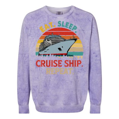 Vintage Eat Sleep Cruise Ship Repeat Funny Cruise Ship Lover Colorblast Crewneck Sweatshirt