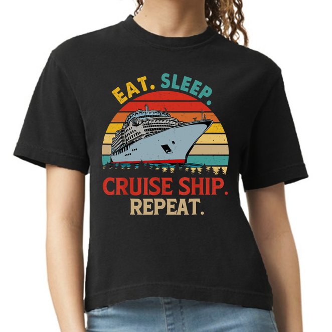 Vintage Eat Sleep Cruise Ship Repeat Funny Cruise Ship Lover Comfort Colors Boxy T-Shirt