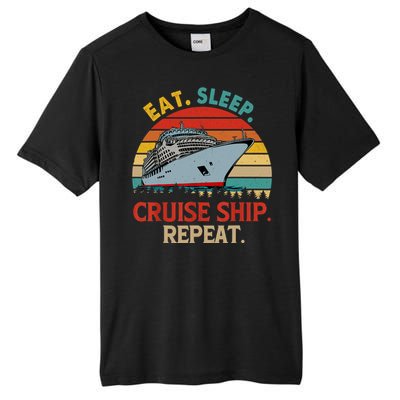 Vintage Eat Sleep Cruise Ship Repeat Funny Cruise Ship Lover Tall Fusion ChromaSoft Performance T-Shirt