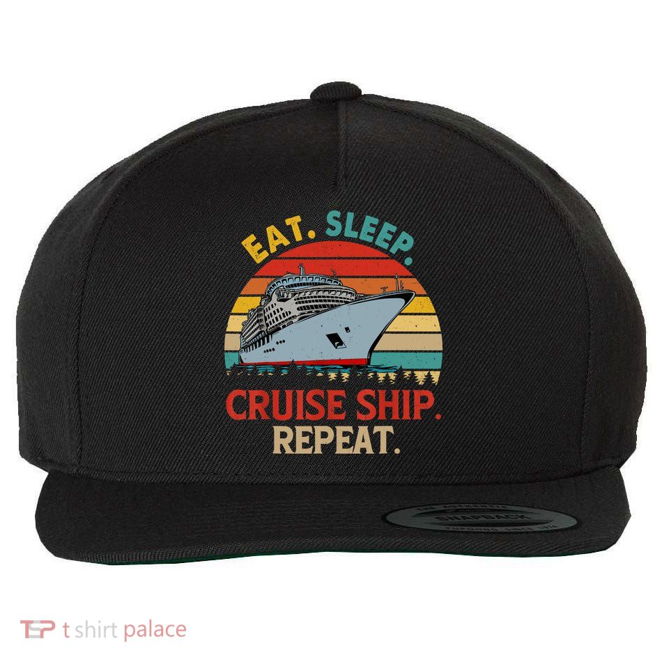 Vintage Eat Sleep Cruise Ship Repeat Funny Cruise Ship Lover Wool Snapback Cap