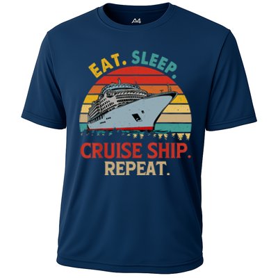 Vintage Eat Sleep Cruise Ship Repeat Funny Cruise Ship Lover Cooling Performance Crew T-Shirt