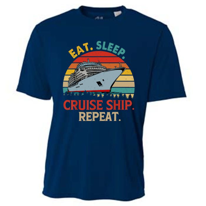 Vintage Eat Sleep Cruise Ship Repeat Funny Cruise Ship Lover Cooling Performance Crew T-Shirt