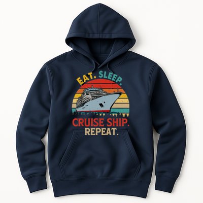 Vintage Eat Sleep Cruise Ship Repeat Funny Cruise Ship Lover Hoodie