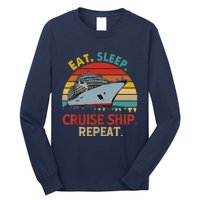 Vintage Eat Sleep Cruise Ship Repeat Funny Cruise Ship Lover Long Sleeve Shirt