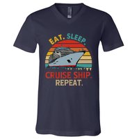 Vintage Eat Sleep Cruise Ship Repeat Funny Cruise Ship Lover V-Neck T-Shirt