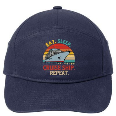Vintage Eat Sleep Cruise Ship Repeat Funny Cruise Ship Lover 7-Panel Snapback Hat