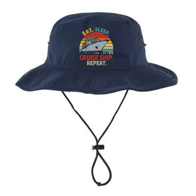 Vintage Eat Sleep Cruise Ship Repeat Funny Cruise Ship Lover Bucket Hat
