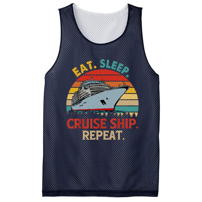 Vintage Eat Sleep Cruise Ship Repeat Funny Cruise Ship Lover Mesh Reversible Basketball Jersey Tank