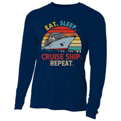 Vintage Eat Sleep Cruise Ship Repeat Funny Cruise Ship Lover Cooling Performance Long Sleeve Crew