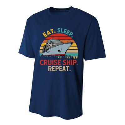 Vintage Eat Sleep Cruise Ship Repeat Funny Cruise Ship Lover Performance Sprint T-Shirt