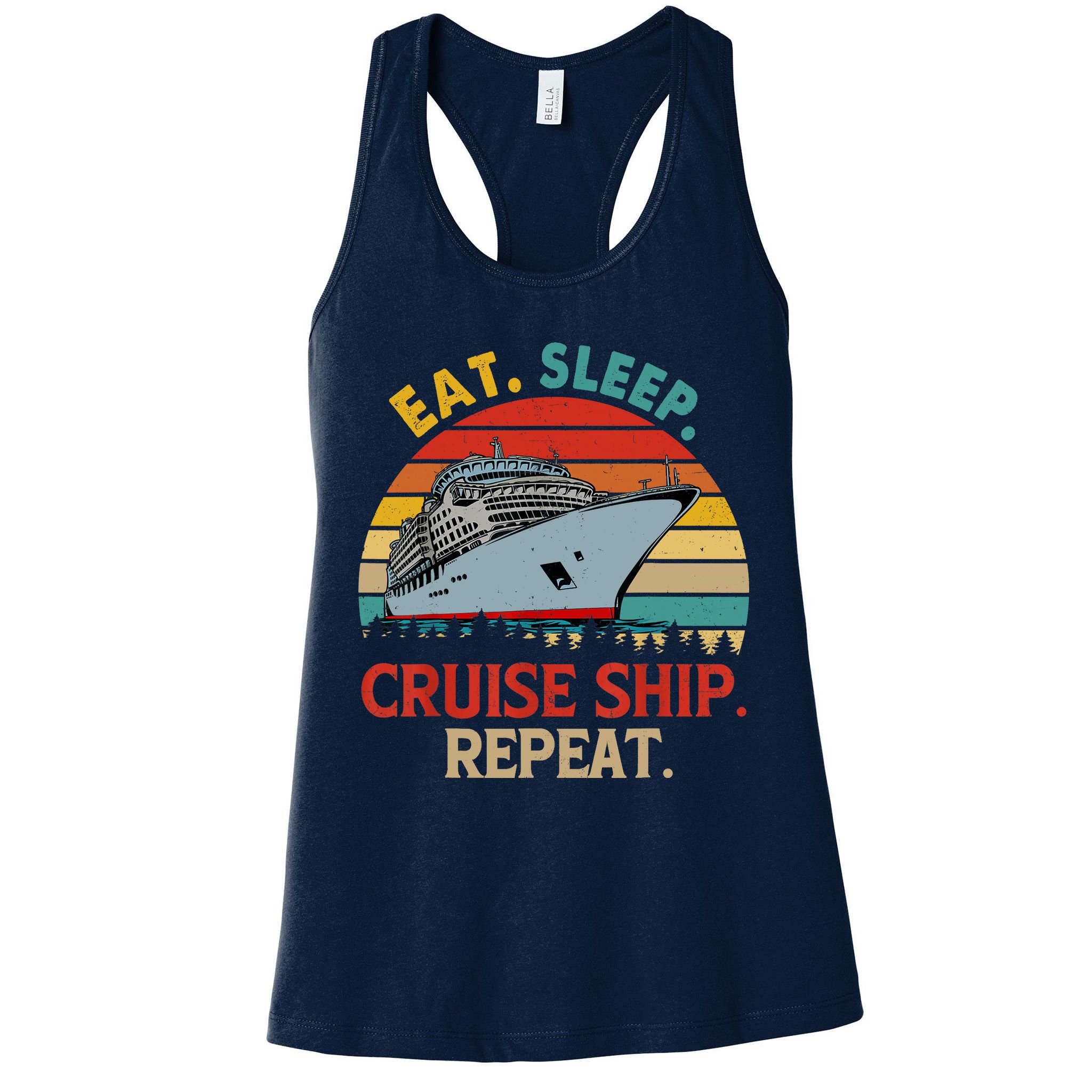 Vintage Eat Sleep Cruise Ship Repeat Funny Cruise Ship Lover Womens Tank Top