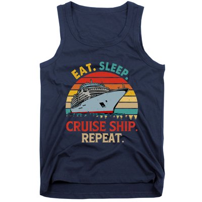 Vintage Eat Sleep Cruise Ship Repeat Funny Cruise Ship Lover Tank Top