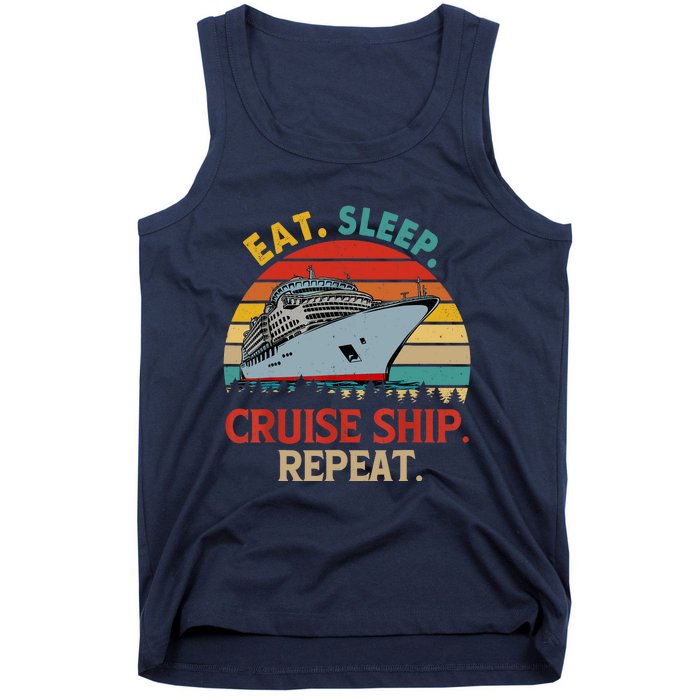 Vintage Eat Sleep Cruise Ship Repeat Funny Cruise Ship Lover Tank Top