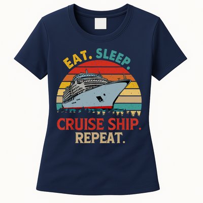 Vintage Eat Sleep Cruise Ship Repeat Funny Cruise Ship Lover Womens T-Shirt