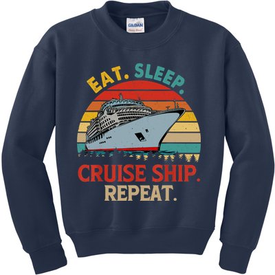 Vintage Eat Sleep Cruise Ship Repeat Funny Cruise Ship Lover Kids Sweatshirt