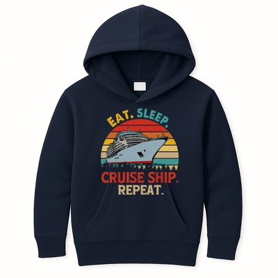 Vintage Eat Sleep Cruise Ship Repeat Funny Cruise Ship Lover Kids Hoodie