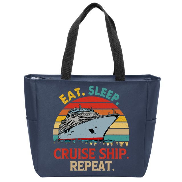 Vintage Eat Sleep Cruise Ship Repeat Funny Cruise Ship Lover Zip Tote Bag