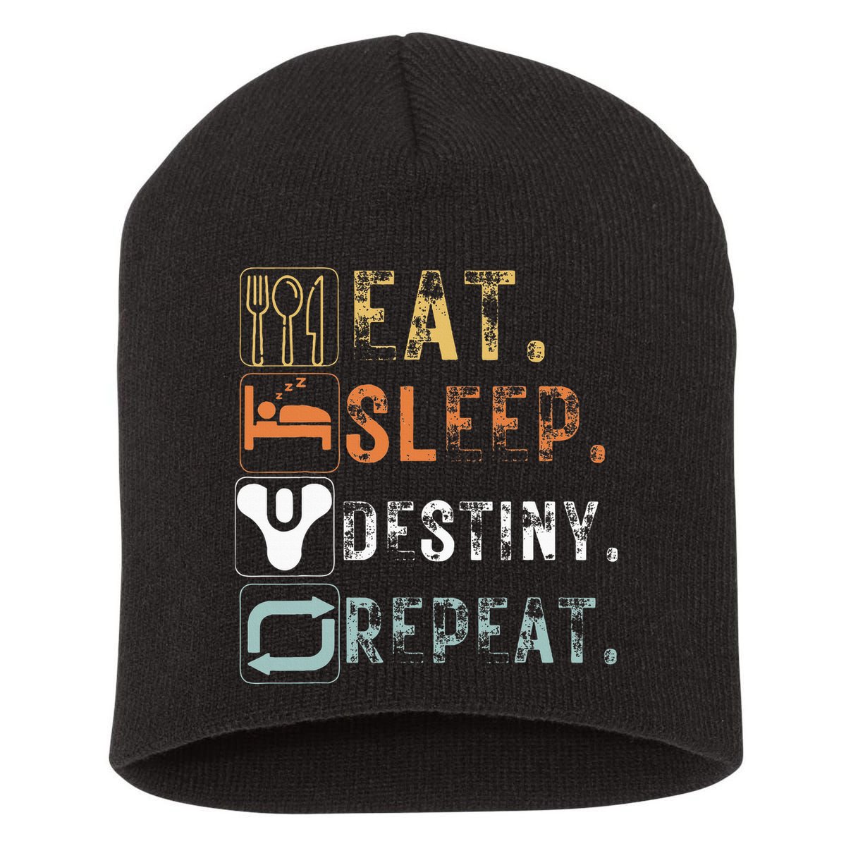 Vintage Eat Sleep Destiny Repeat Funny Eat Sleep Destiny Short Acrylic Beanie