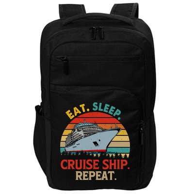 Vintage Eat Sleep Cruise Ship Repeat Funny Cruise Ship Lover Impact Tech Backpack