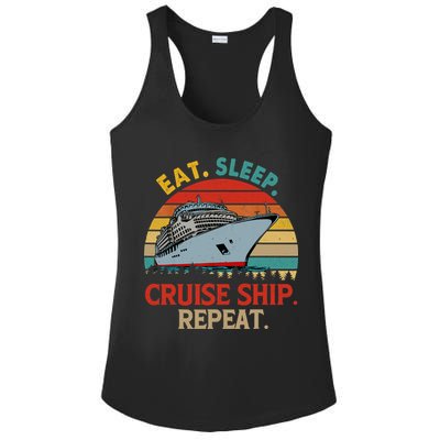 Vintage Eat Sleep Cruise Ship Repeat Funny Cruise Ship Lover Ladies PosiCharge Competitor Racerback Tank