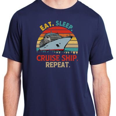 Vintage Eat Sleep Cruise Ship Repeat Funny Cruise Ship Lover Adult ChromaSoft Performance T-Shirt