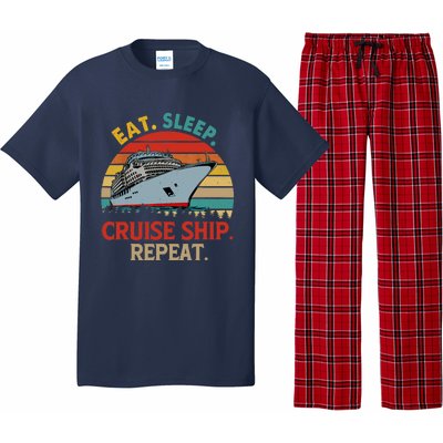 Vintage Eat Sleep Cruise Ship Repeat Funny Cruise Ship Lover Pajama Set