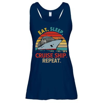 Vintage Eat Sleep Cruise Ship Repeat Funny Cruise Ship Lover Ladies Essential Flowy Tank
