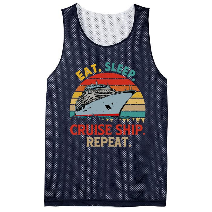 Vintage Eat Sleep Cruise Ship Repeat Funny Cruise Ship Lover Mesh Reversible Basketball Jersey Tank