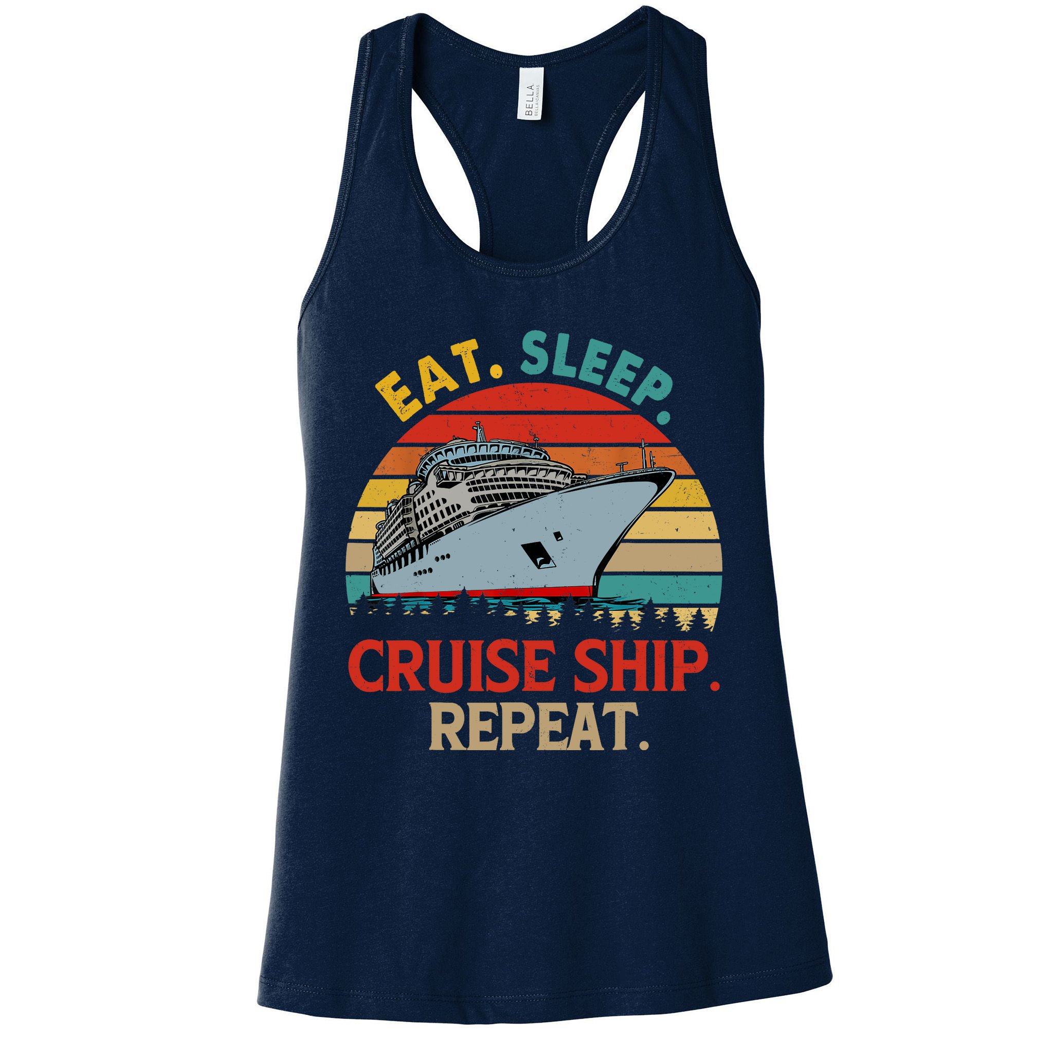 Vintage Eat Sleep Cruise Ship Repeat Funny Cruise Ship Lover Womens Tank Top