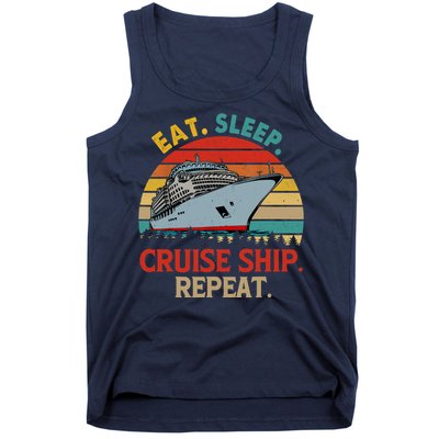 Vintage Eat Sleep Cruise Ship Repeat Funny Cruise Ship Lover Tank Top