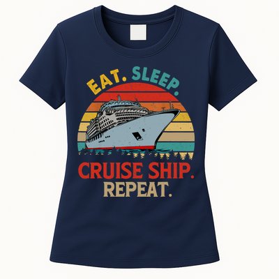 Vintage Eat Sleep Cruise Ship Repeat Funny Cruise Ship Lover Womens T-Shirt