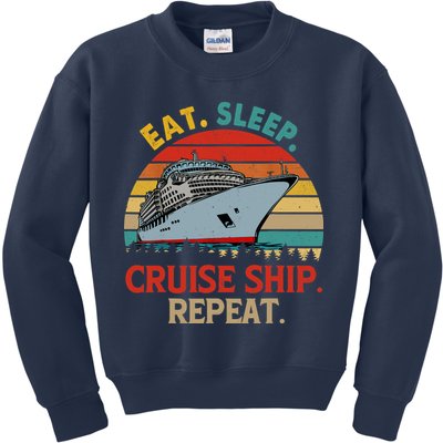 Vintage Eat Sleep Cruise Ship Repeat Funny Cruise Ship Lover Kids Sweatshirt