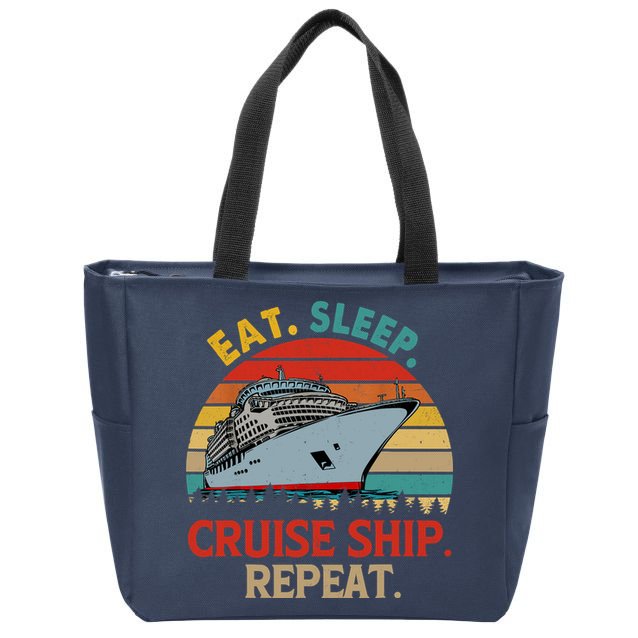 Vintage Eat Sleep Cruise Ship Repeat Funny Cruise Ship Lover Zip Tote Bag