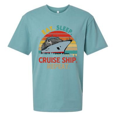 Vintage Eat Sleep Cruise Ship Repeat Funny Cruise Ship Lover Sueded Cloud Jersey T-Shirt