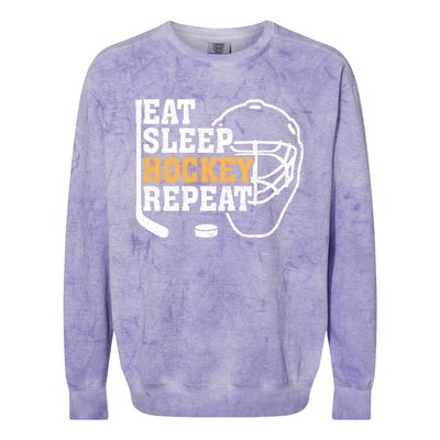 Vintage Eat Sleep Hockey Repeat Hockey Funny Ice Hockey Fan Gift Colorblast Crewneck Sweatshirt