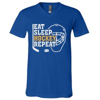 Vintage Eat Sleep Hockey Repeat Hockey Funny Ice Hockey Fan Gift V-Neck T-Shirt