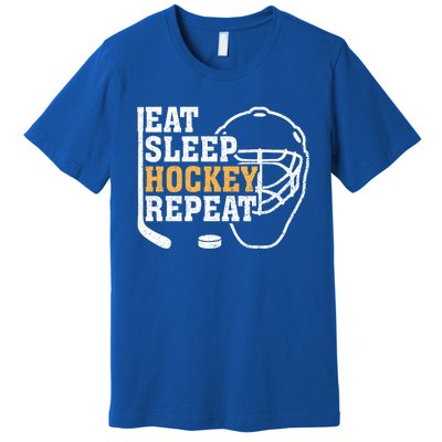 Vintage Eat Sleep Hockey Repeat Hockey Funny Ice Hockey Fan Gift Premium T-Shirt