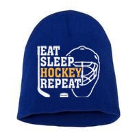 Vintage Eat Sleep Hockey Repeat Hockey Funny Ice Hockey Fan Gift Short Acrylic Beanie